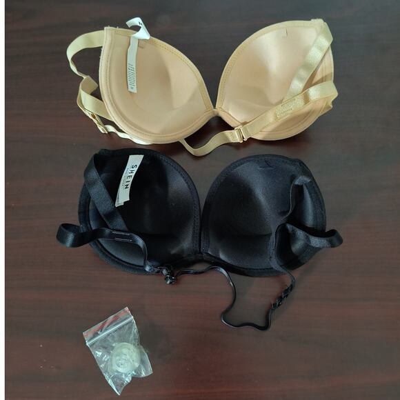 Shein Two Convertible Pushup Bras Women's Size M Black Nude Removable Straps - Picture 6 of 9